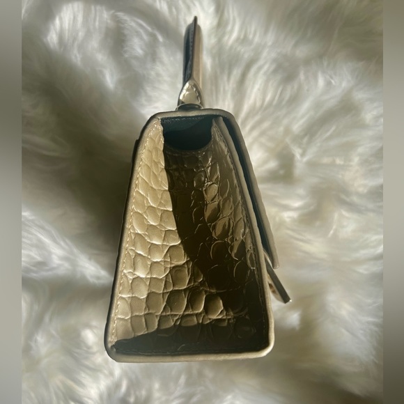 Balenciaga Hourglass XS Metallic Croc-Embossed Top-Handle Bag in Light Gold - Picture 7 of 11